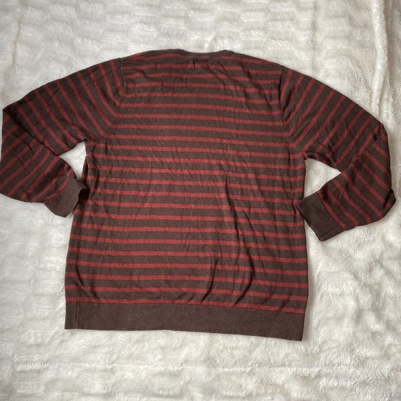L.L.Bean Men's Red/Brown Striped Cotton Blend Long-Sleeve V-Neck Sweater Size L - Picture 5 of 7